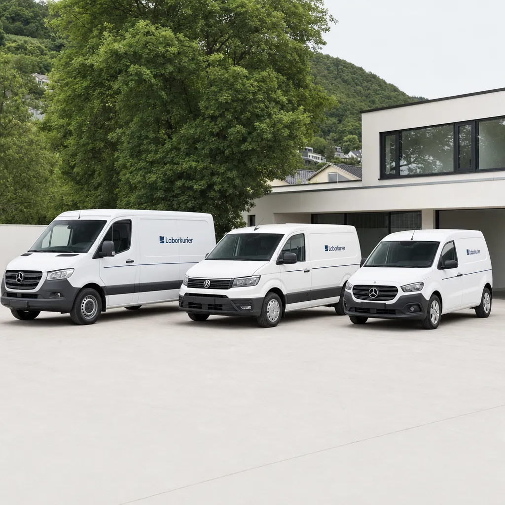 Drei weiße Laborkurier-Transporter in einer Reihe